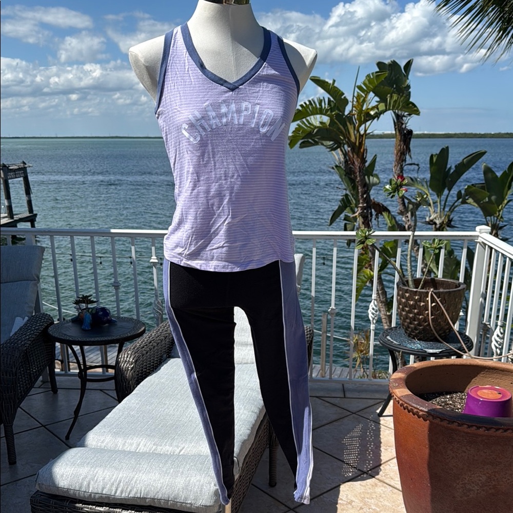 Champion Purple Tank Top and Black Leggings Set